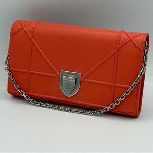 Dior Vibrant Orange Leather Clutch with Chain